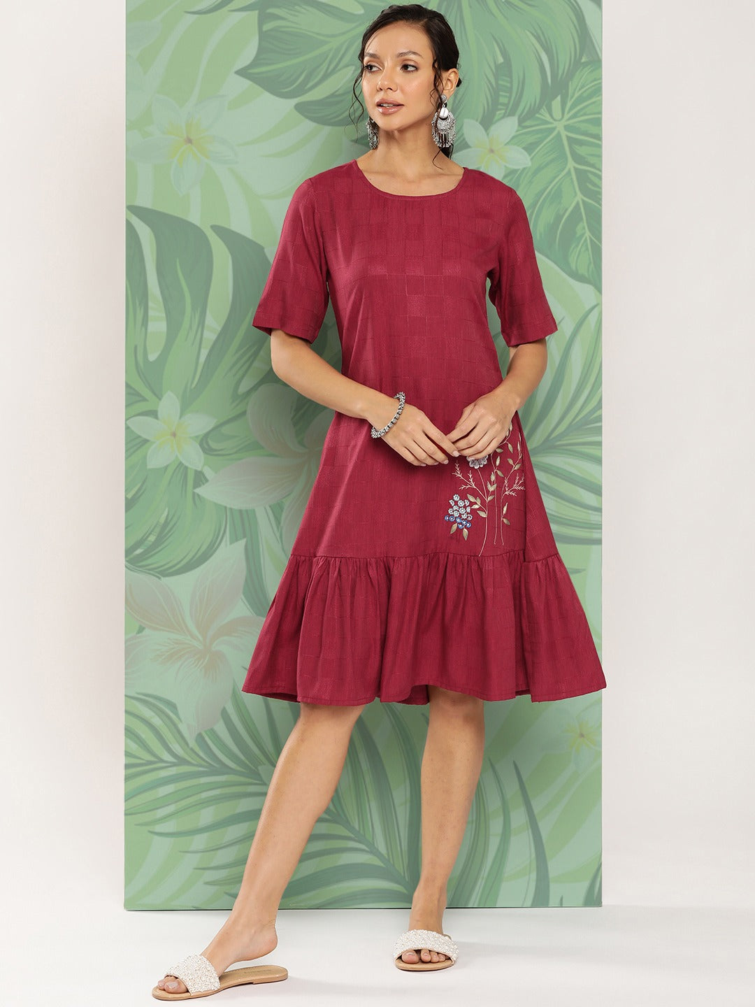 Yufta Maroon Floral Ethnic Dress  Grab2Buy Yufta Grab2Buy
