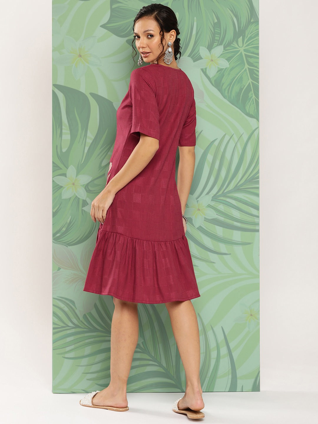 Yufta Maroon Floral Ethnic Dress  Grab2Buy Yufta Grab2Buy