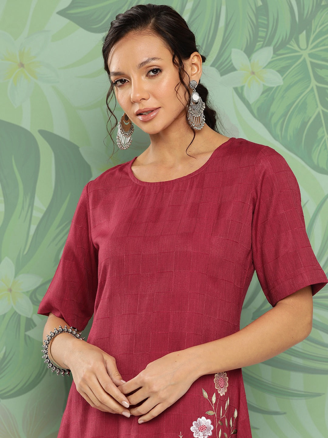 Yufta Maroon Floral Ethnic Dress  Grab2Buy Yufta Grab2Buy