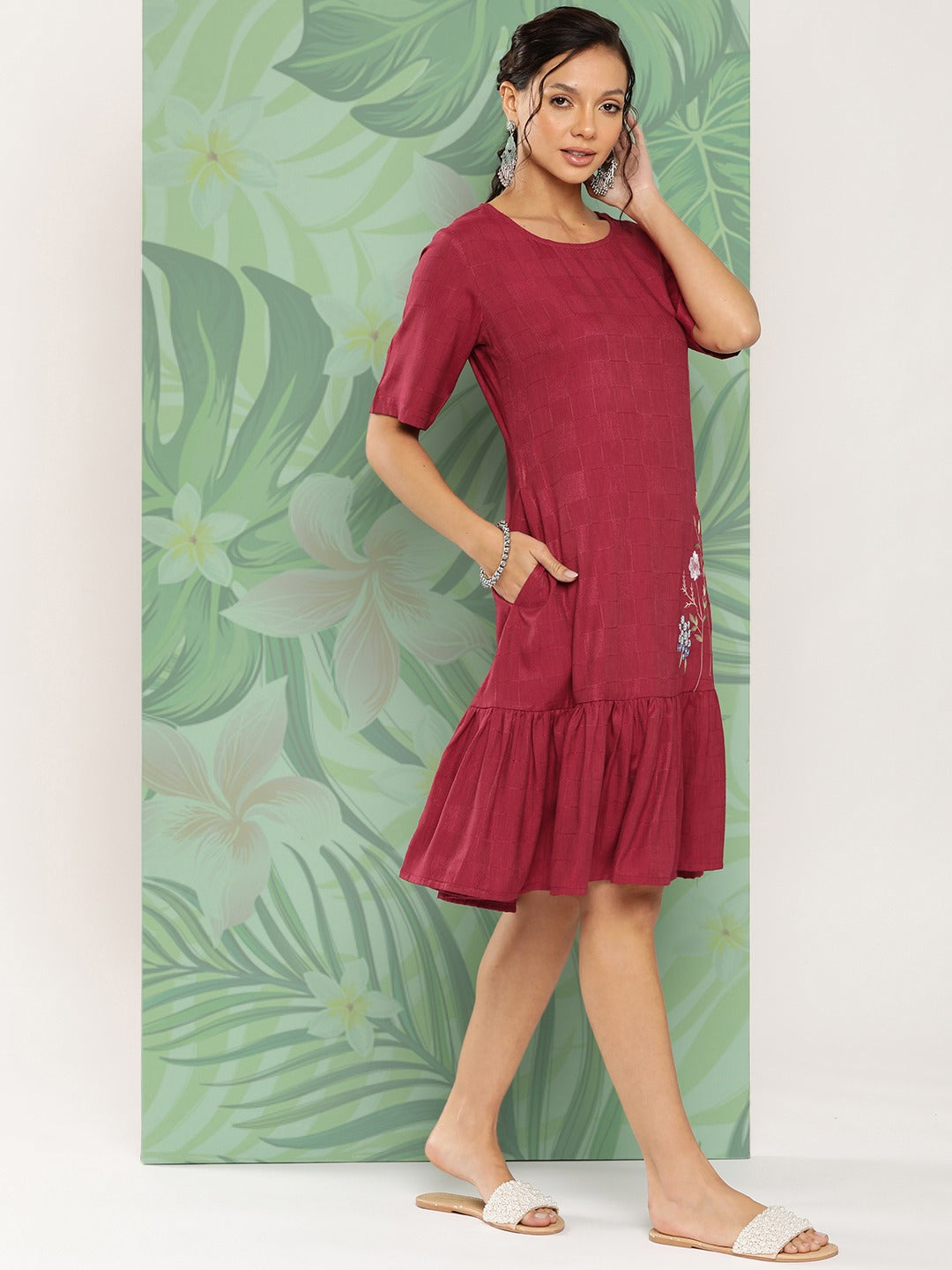 Yufta Maroon Floral Ethnic Dress  Grab2Buy Yufta Grab2Buy