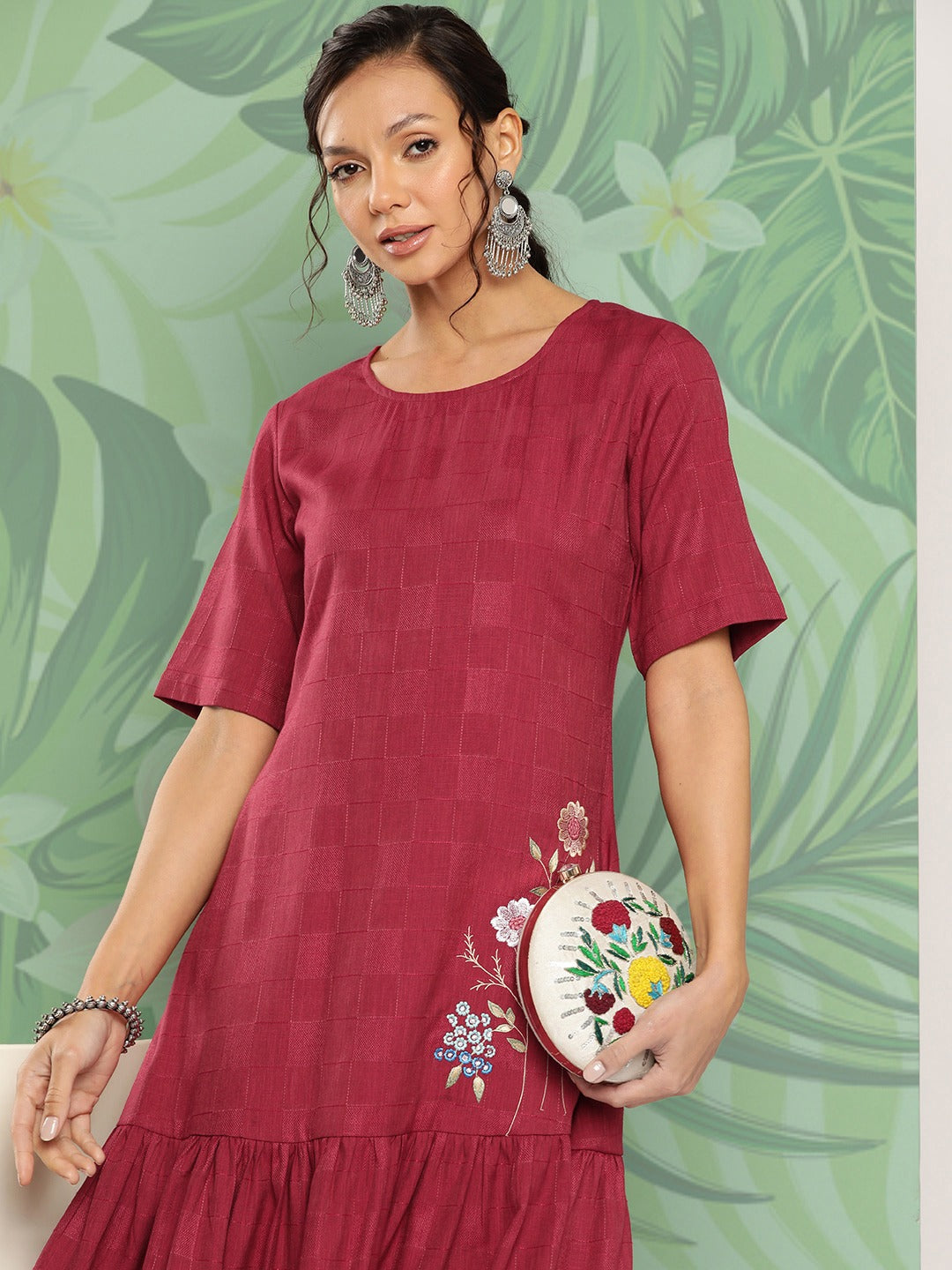 Yufta Maroon Floral Ethnic Dress  Grab2Buy Yufta Grab2Buy