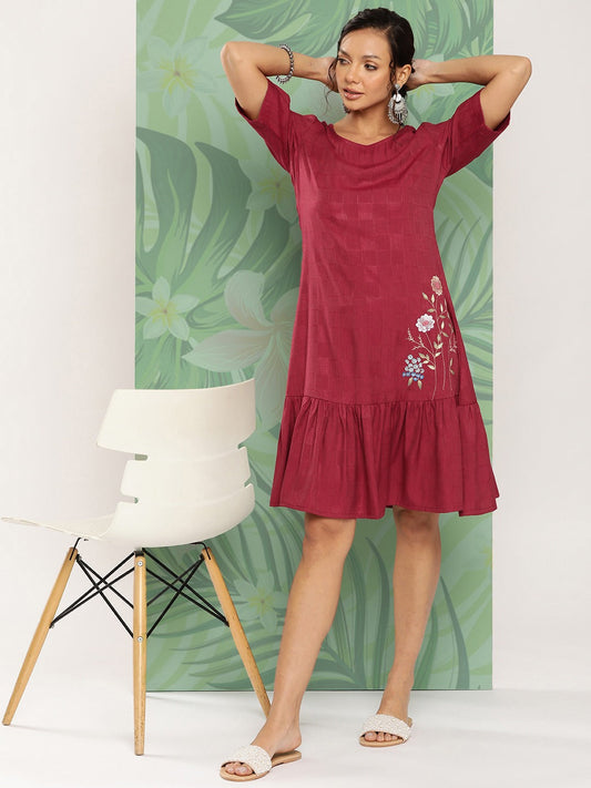 Yufta Maroon Floral Ethnic Dress  Grab2Buy Yufta Grab2Buy