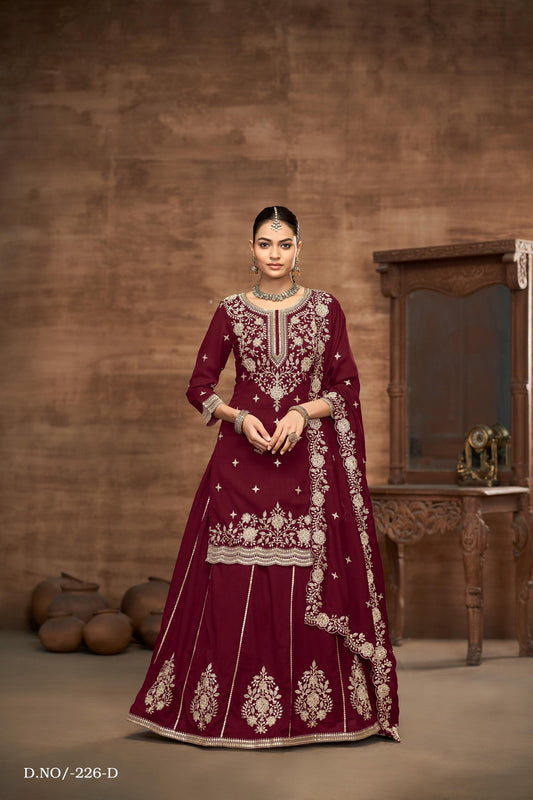 Anaita Violet Premium Embroidered Vichitra Silk Lehenga Style Suit