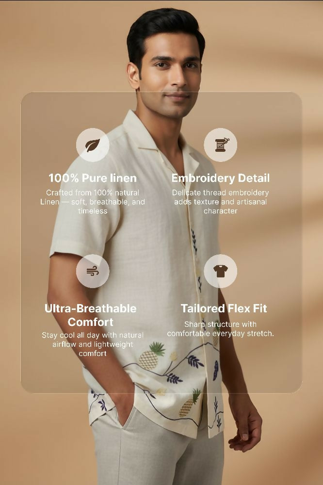 Pinora — Pineapple Embroidered Linen Shirt by Hilo Design