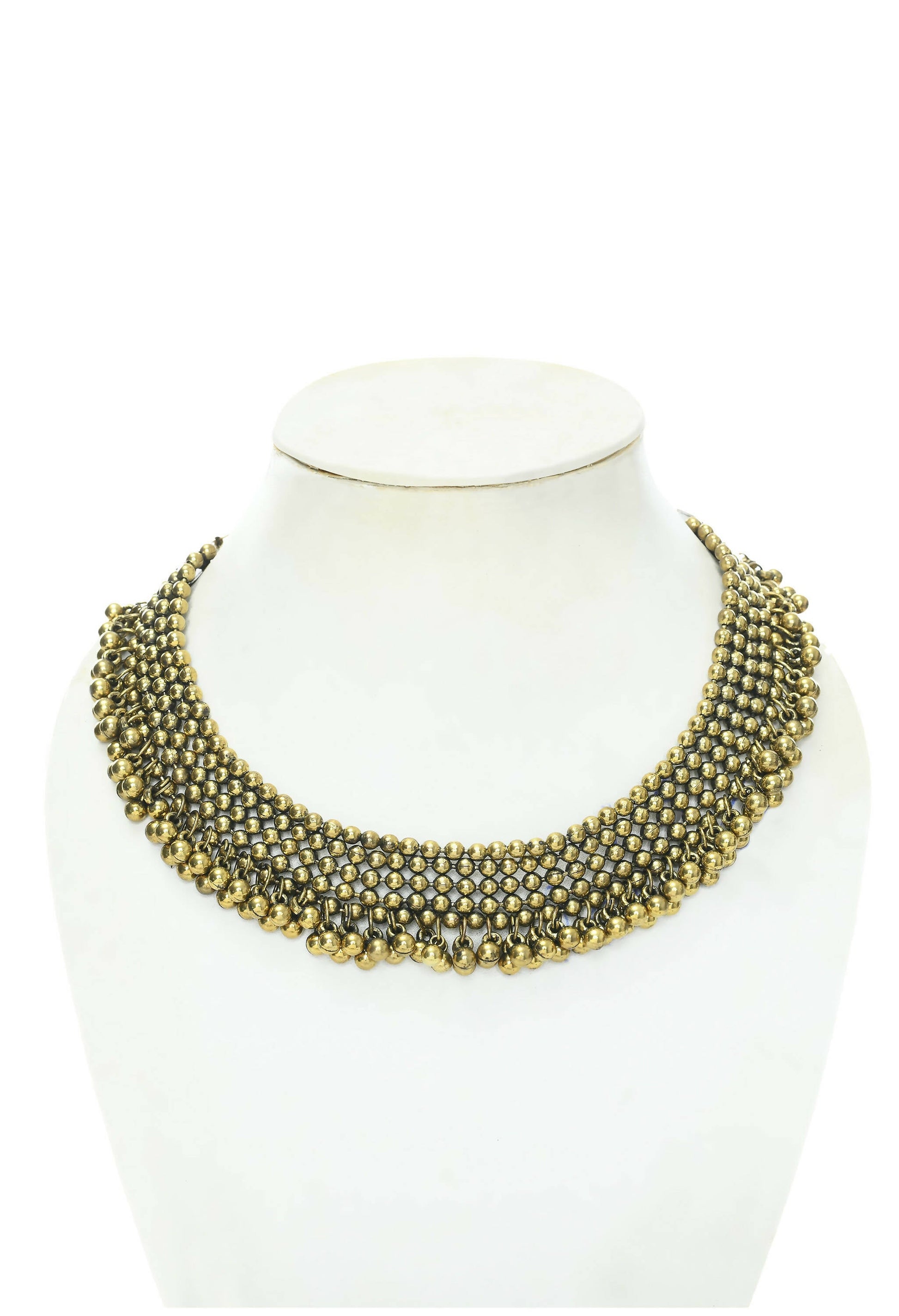 Mominos Fashion Johar Kamal Oxidised Gold-Plated Brass Finish Ghungroo Design Choker Set - Grab2buy