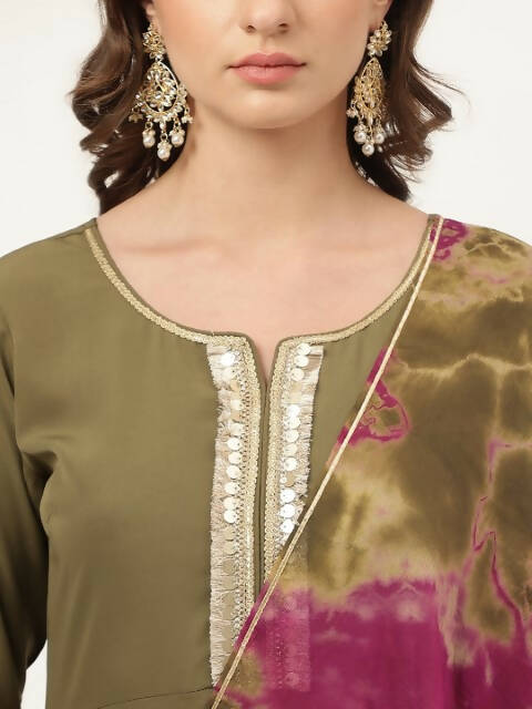 FIORRA Women's Olive Poly Crepe A-Line Kurta Pant With Dupatta 