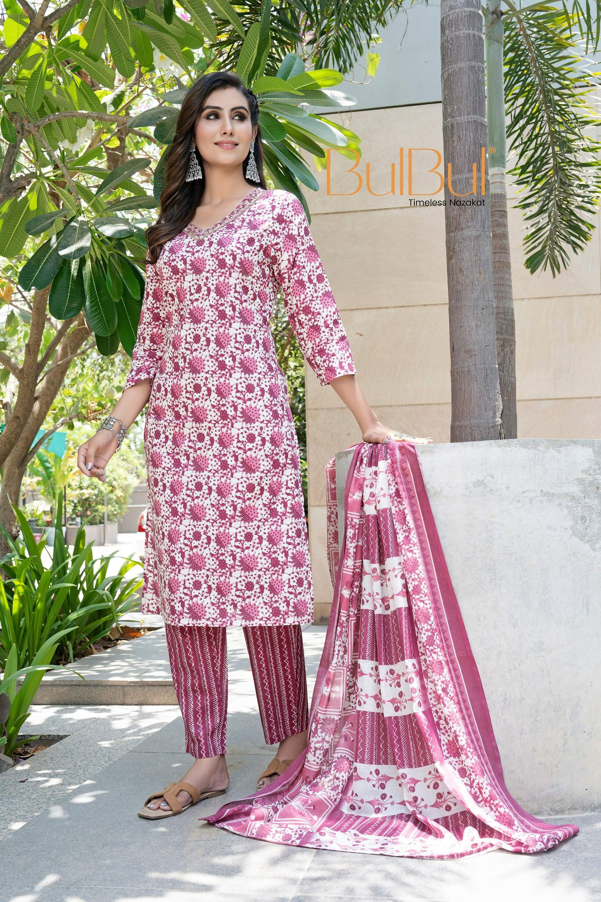 BulBul Fashionista Wine Cotton Kurta Set with Dupatta 