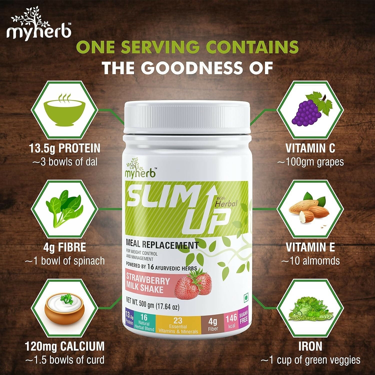 Myherb Slim Up Meal Replacement Shake With 16 Natural Herbal Blend For Men & Women - Strawberry Milk Shake 