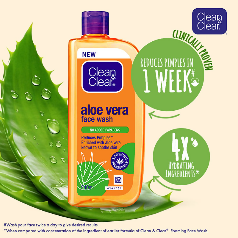 Clean & Clear Aloe Vera Face Wash - Gentle Hydrating Cleanser for Oily Skin 