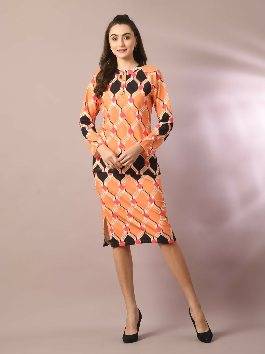 Myshka Women's Multi Printed Knee Length Party Embellished Skirts