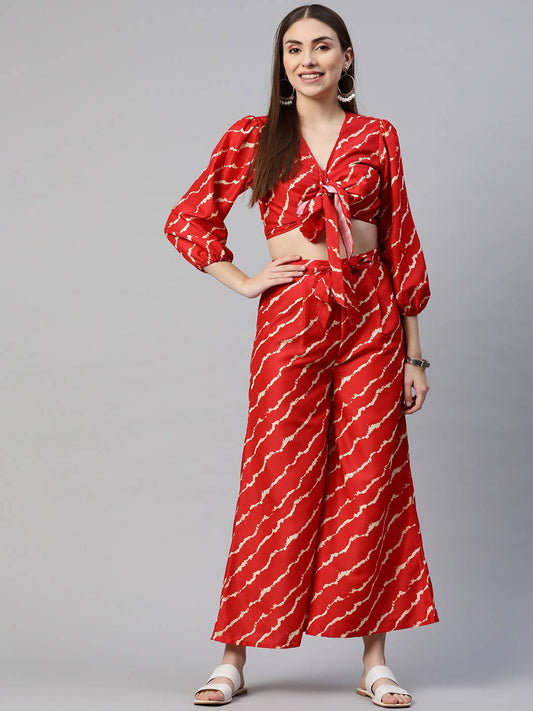 Myshka Women Red Printed Full Sleeve V Neck Dress