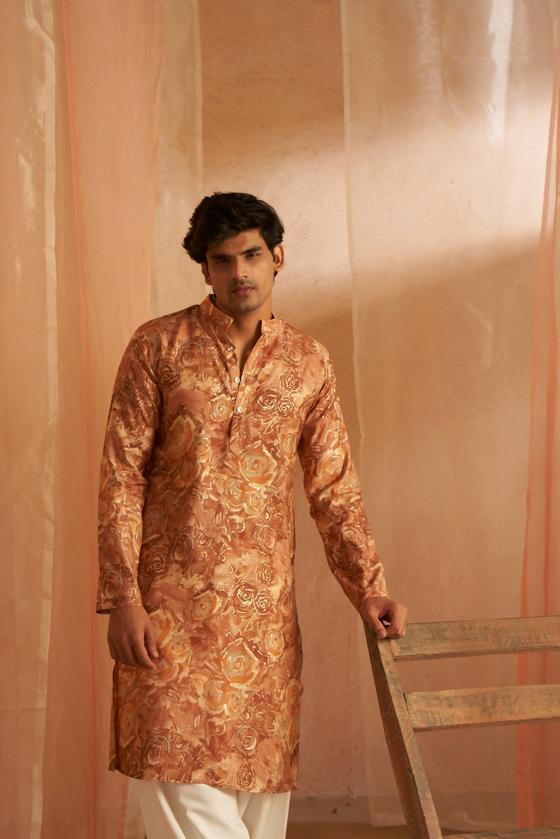 Brown Modal Silk Designer Printed Men's Kurta Set - Mahotsav