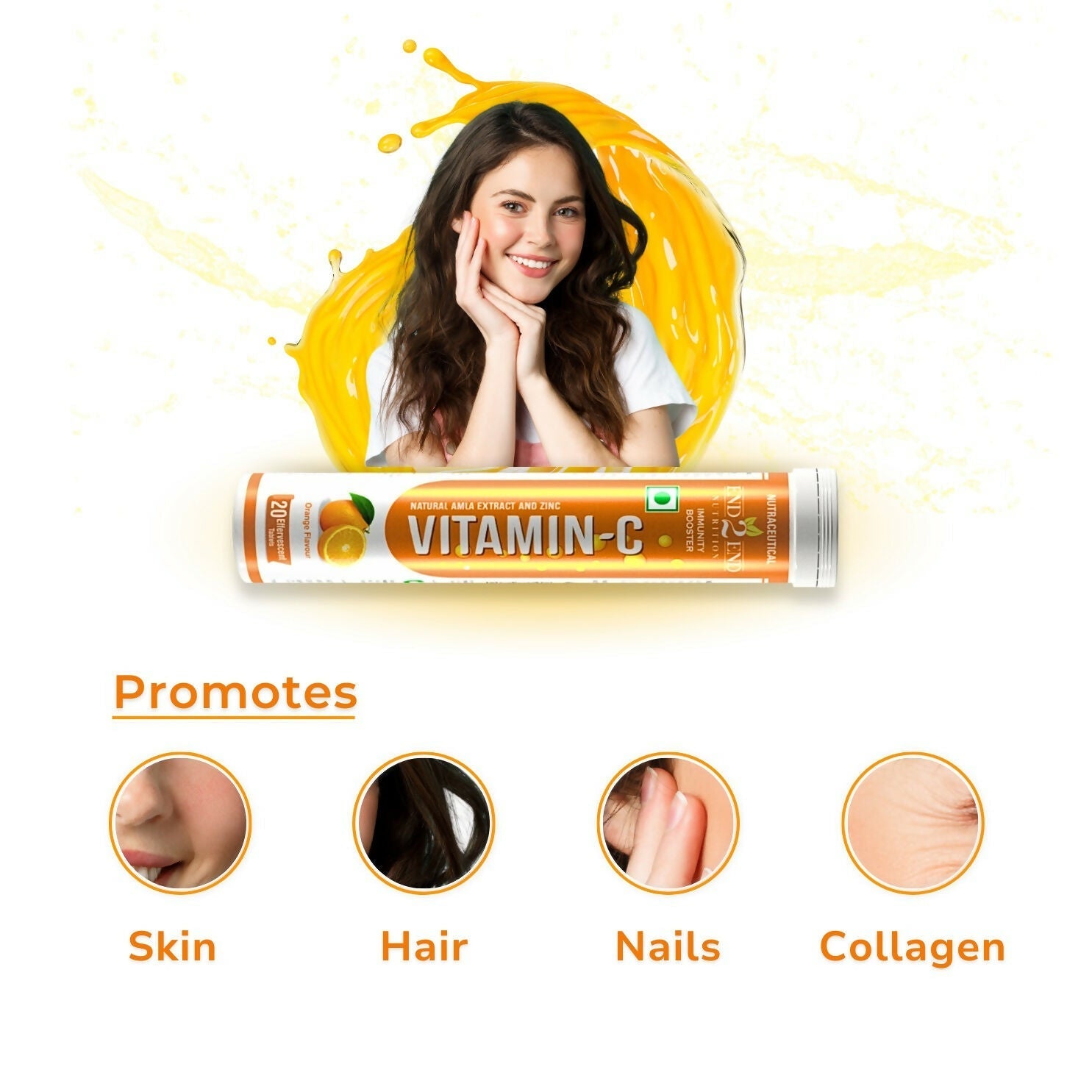 End2End Nutrition Vitamin C with Natual Amla Extracts For Extra Glowing Skin & Stronger Immunity Tablets 