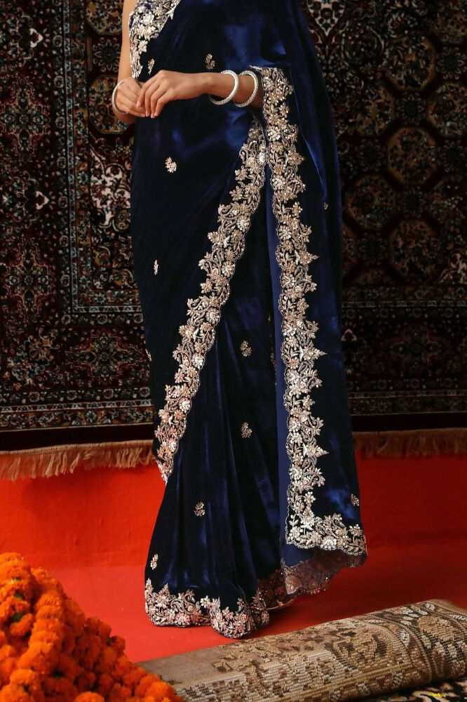 Joban Fashion Royal Blue 9000 Velvet Party Wear Sarees