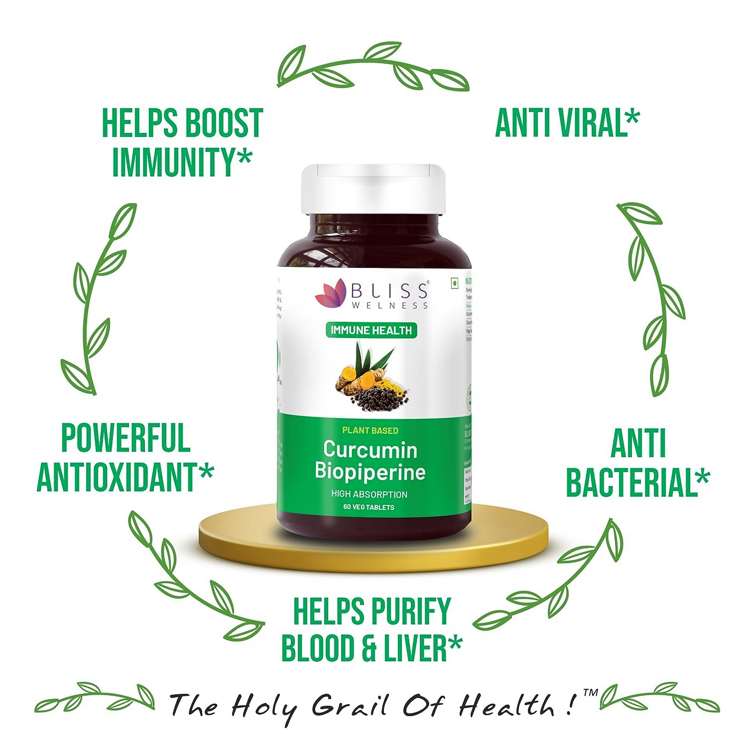 Bliss Welness Curcumin Biopiperine Tablets 