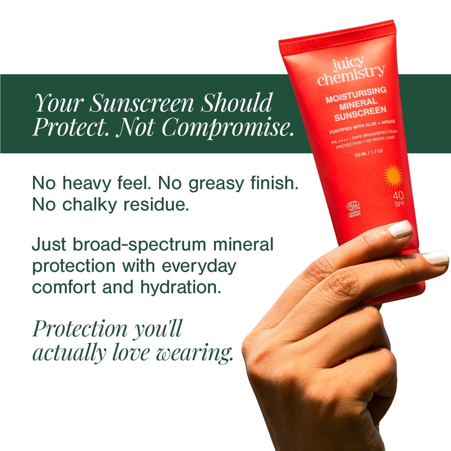 Moisturising Mineral Sunscreen" to "Mineral Sunscreen SPF 40 — Certified Organic 
