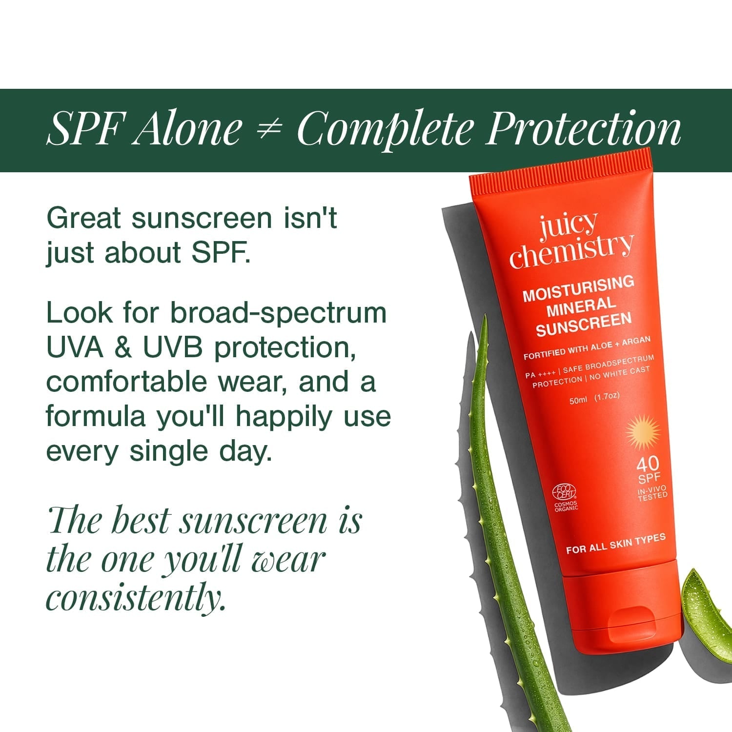 Moisturising Mineral Sunscreen" to "Mineral Sunscreen SPF 40 — Certified Organic 