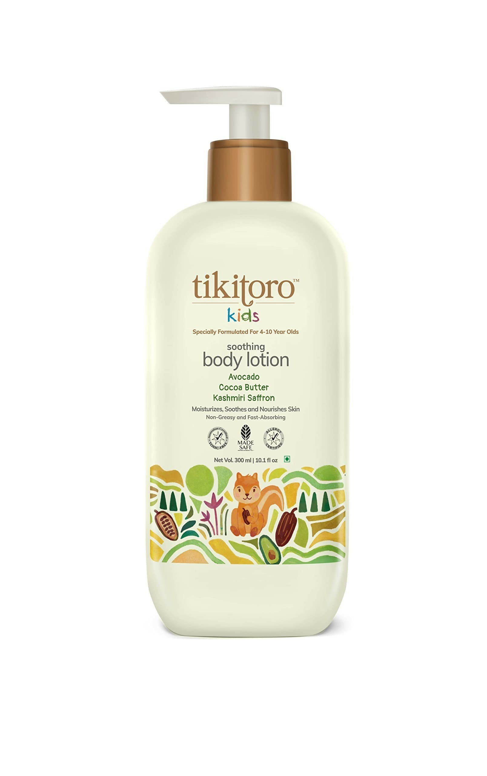 Tikitoro Kids Soothing Body Lotion 100% Vegan with Avocado, Cocoa Butter, Kashmiri Saffron Extract, Moisturizes, Soothes & Nourishes Skin  Grab2Buy Tikitoro Grab2Buy