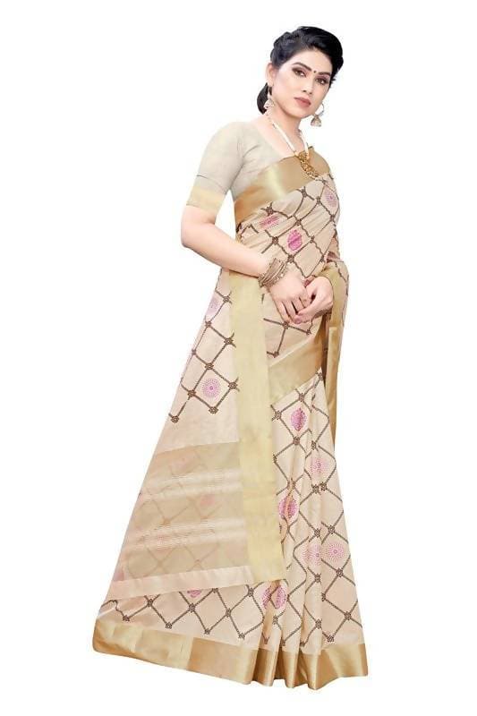 Vamika Weaving Cream Cotton Polyester Silk Grab2Buy (KERALA CHECKS)  Grab2Buy Vamika Grab2Buy