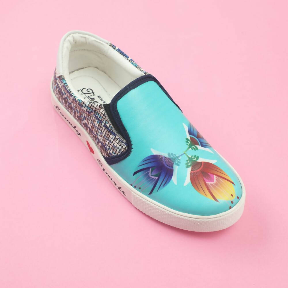 Tiny Bugs Girls Flower Printed Slip Ons Sneakers - Sky Blue  Grab2Buy Tiny Bugs Grab2Buy