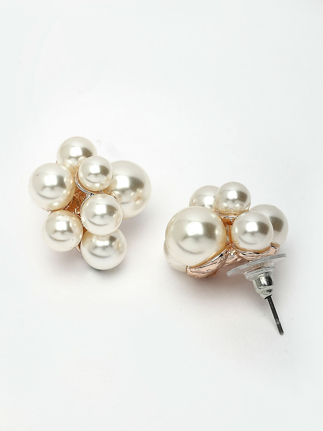 NVR Women's Gold Pearl Gold-Polished Circular Studs Earring 