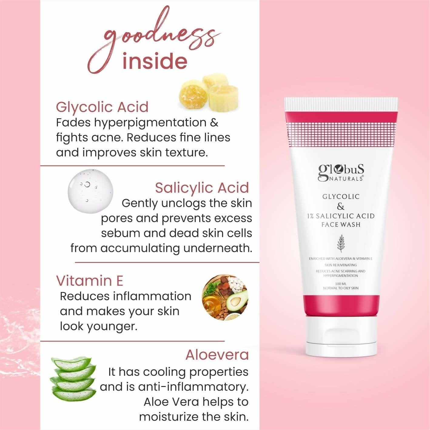 Globus Naturals Pimple Clear Glycolic & Salicylic Acid Face Wash 