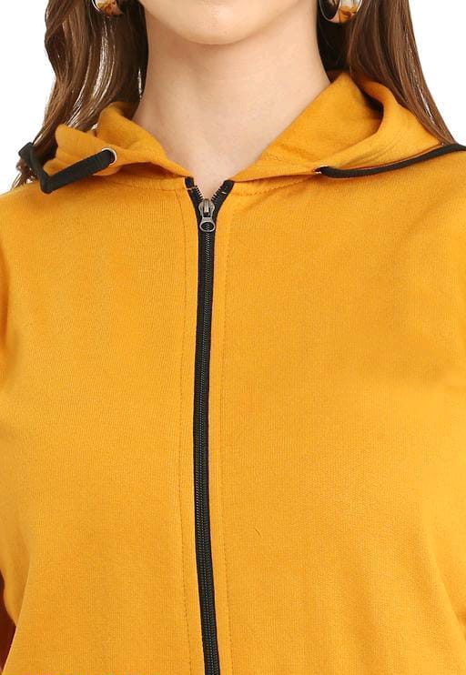 PAVONINE Mustard Color Casual Winter Wear Hoodie Sweatshirt For Girls