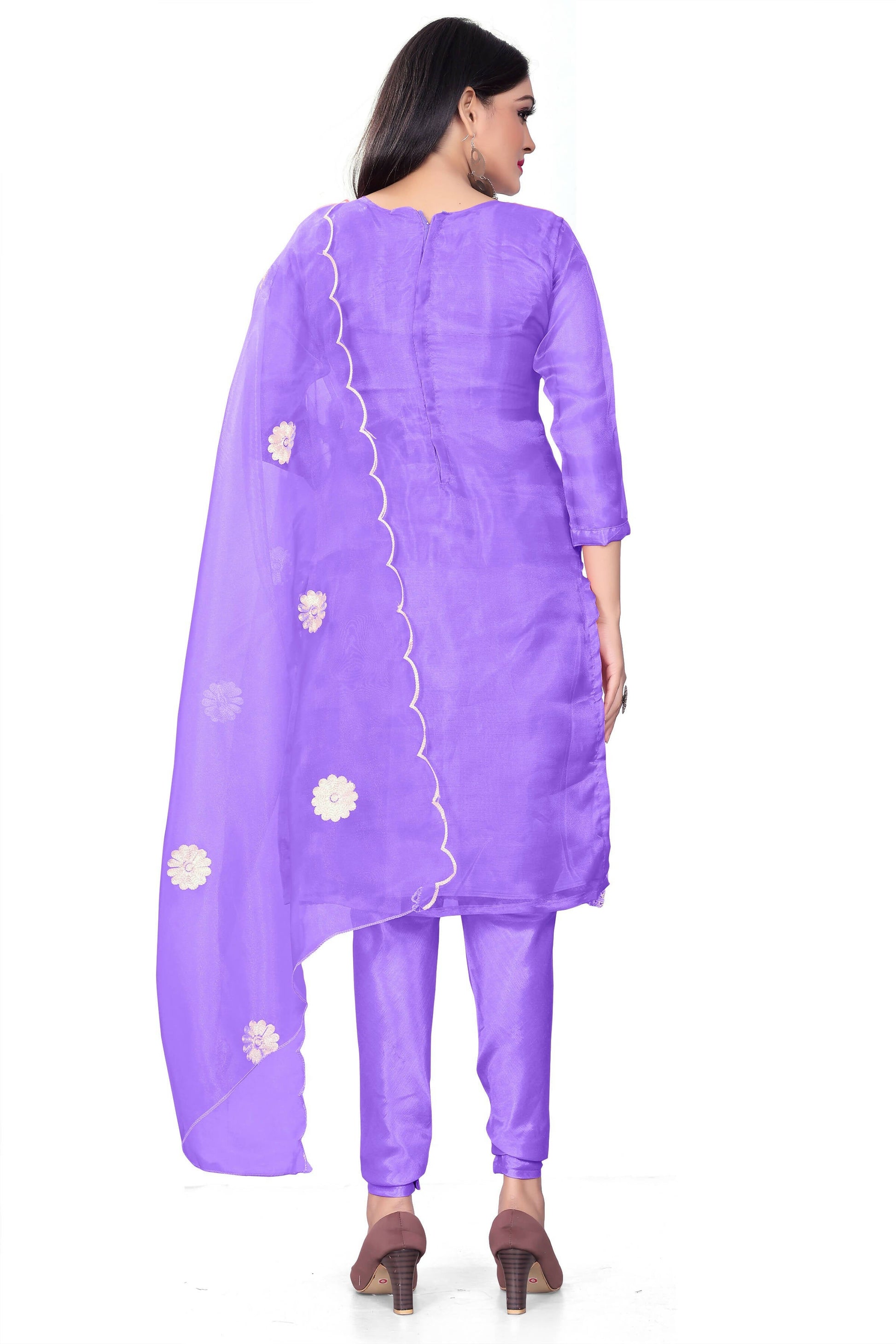 Lavender Organza Silk Embroidered Work Unstitched Dress Material - Tanvi
