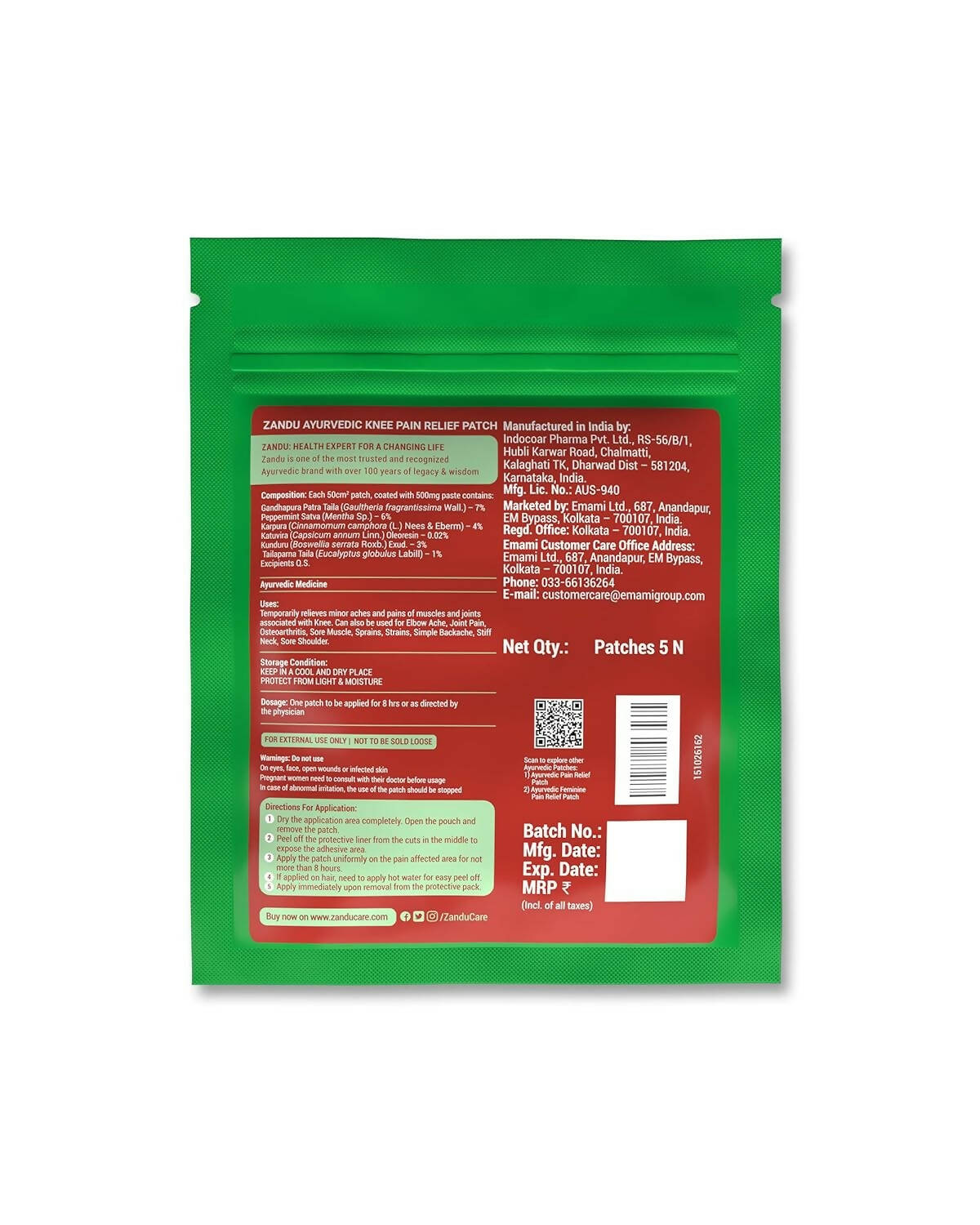 Zandu Ayurvedic Knee Pain Relief Patch 