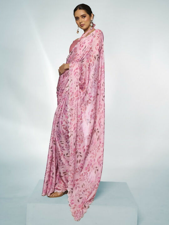 Pink Satin Georgette Designer Printed Saree - Shezlin