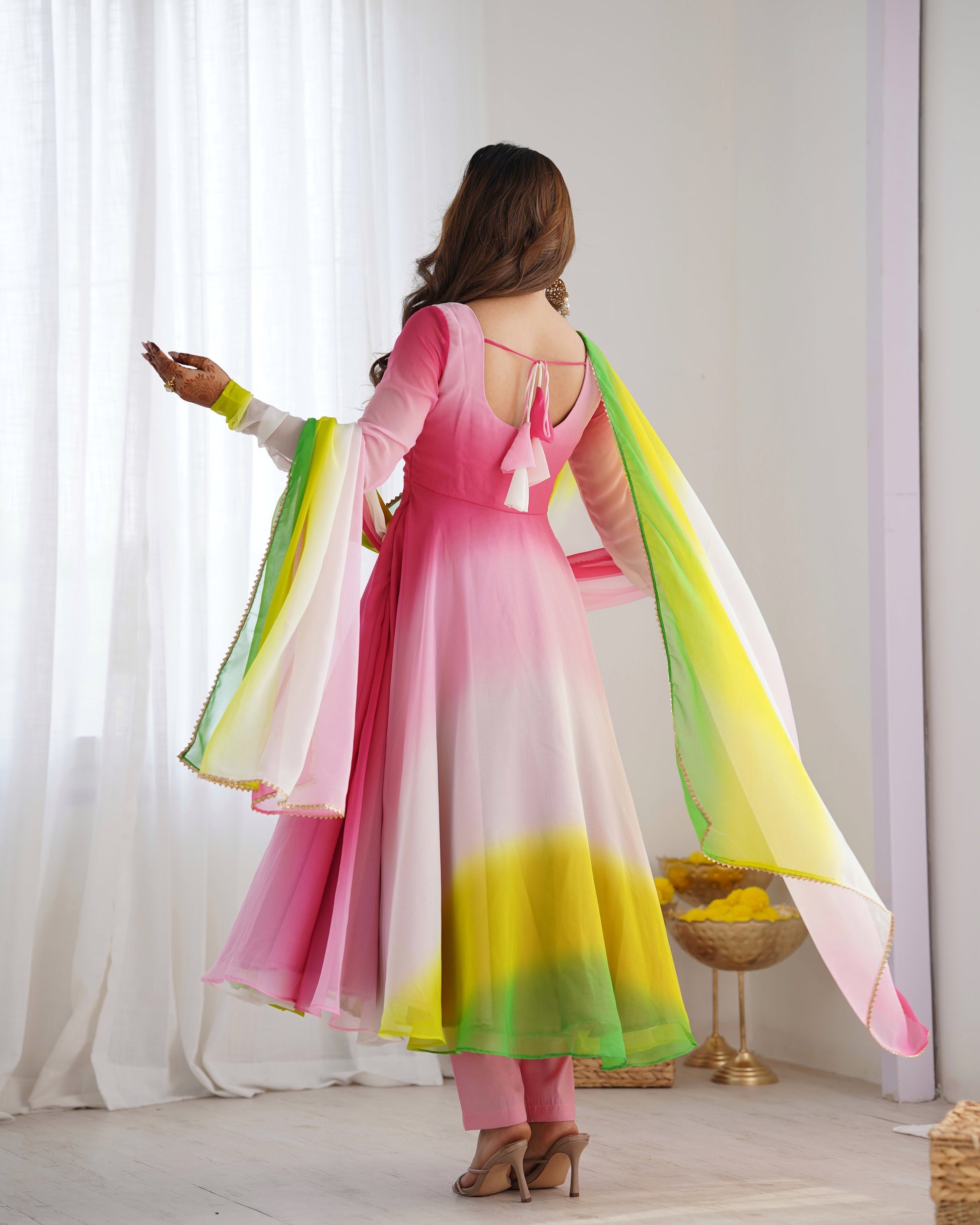 Evanik Multi Colour Pure Soft Georgette Colorful Padding Anarkali Suit