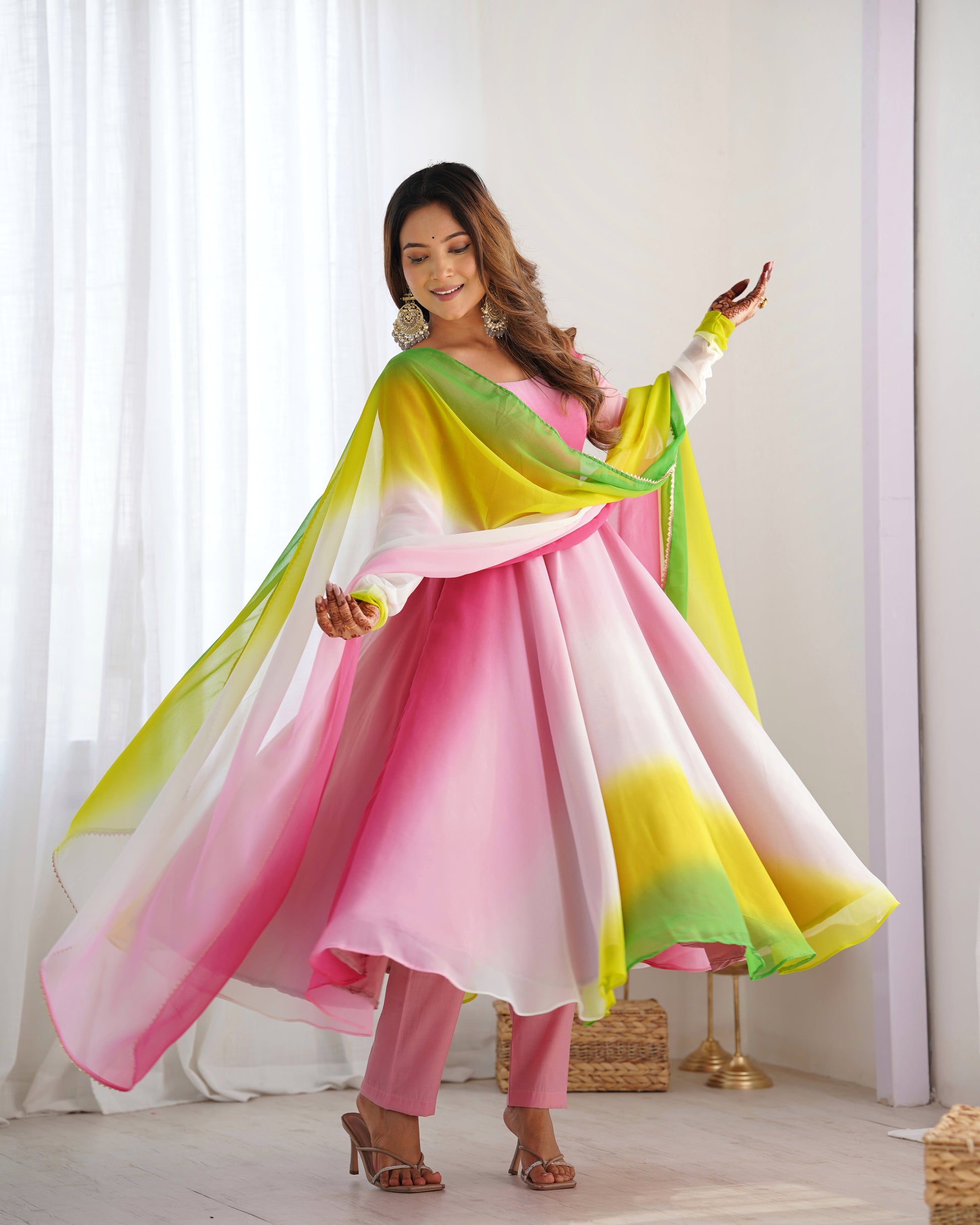 Evanik Multi Colour Pure Soft Georgette Colorful Padding Anarkali Suit