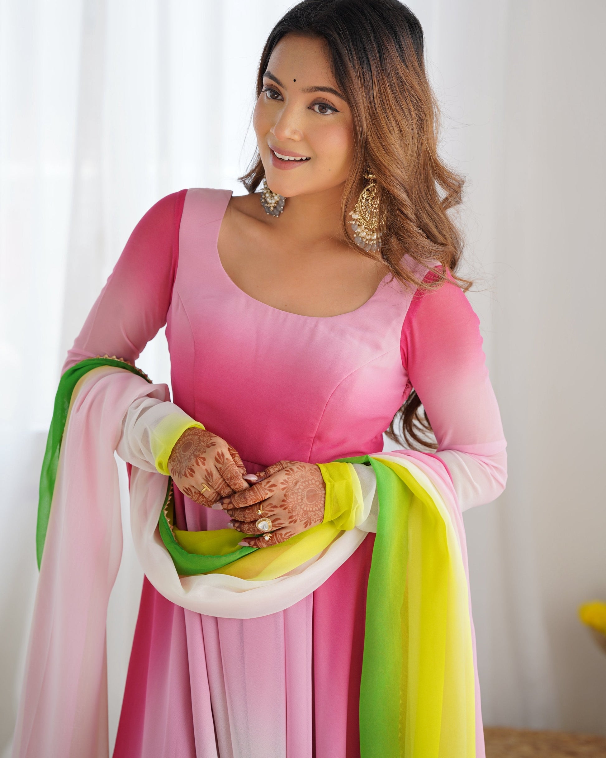 Evanik Multi Colour Pure Soft Georgette Colorful Padding Anarkali Suit