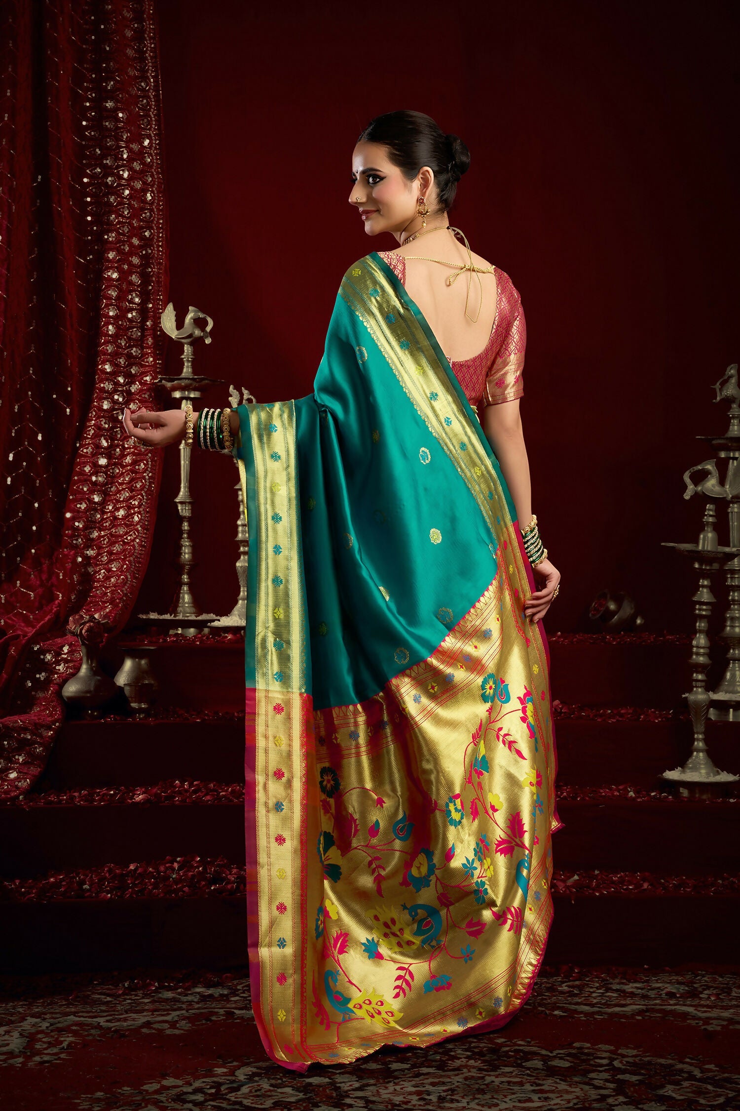 Joban Fashion Aqua Blue Paithani Silk Blend Butti Saree