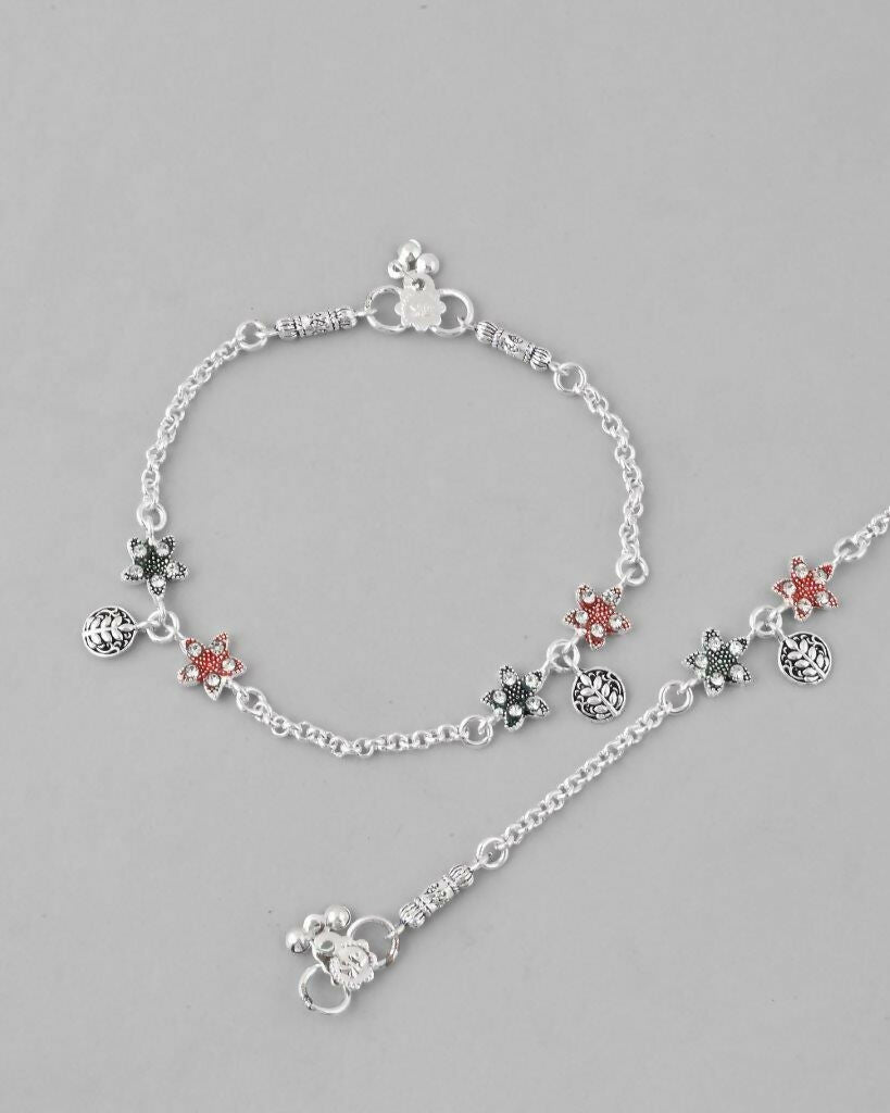 VOJ Set of 2 Traditional Flower Shaped Designer Anklet 