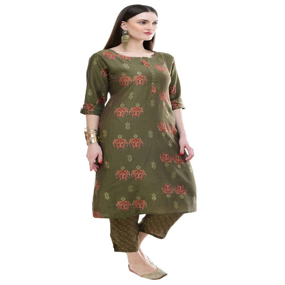 Lagi Women's Green Printed Straight Kurta & Pant (MC38A) 