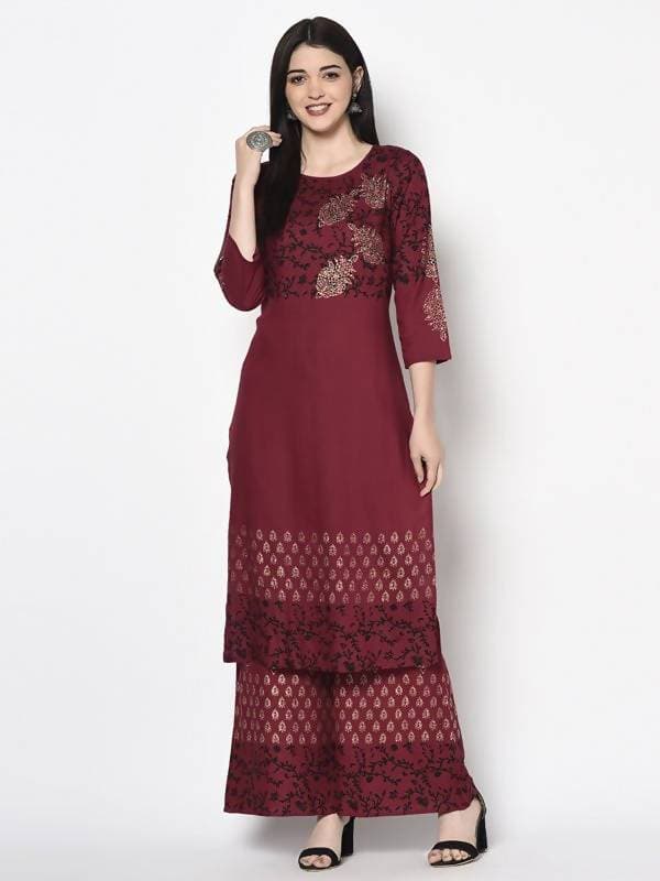 Aniyah Rayon Maroon Color Block Print Straight Kurta (AN-185K) 