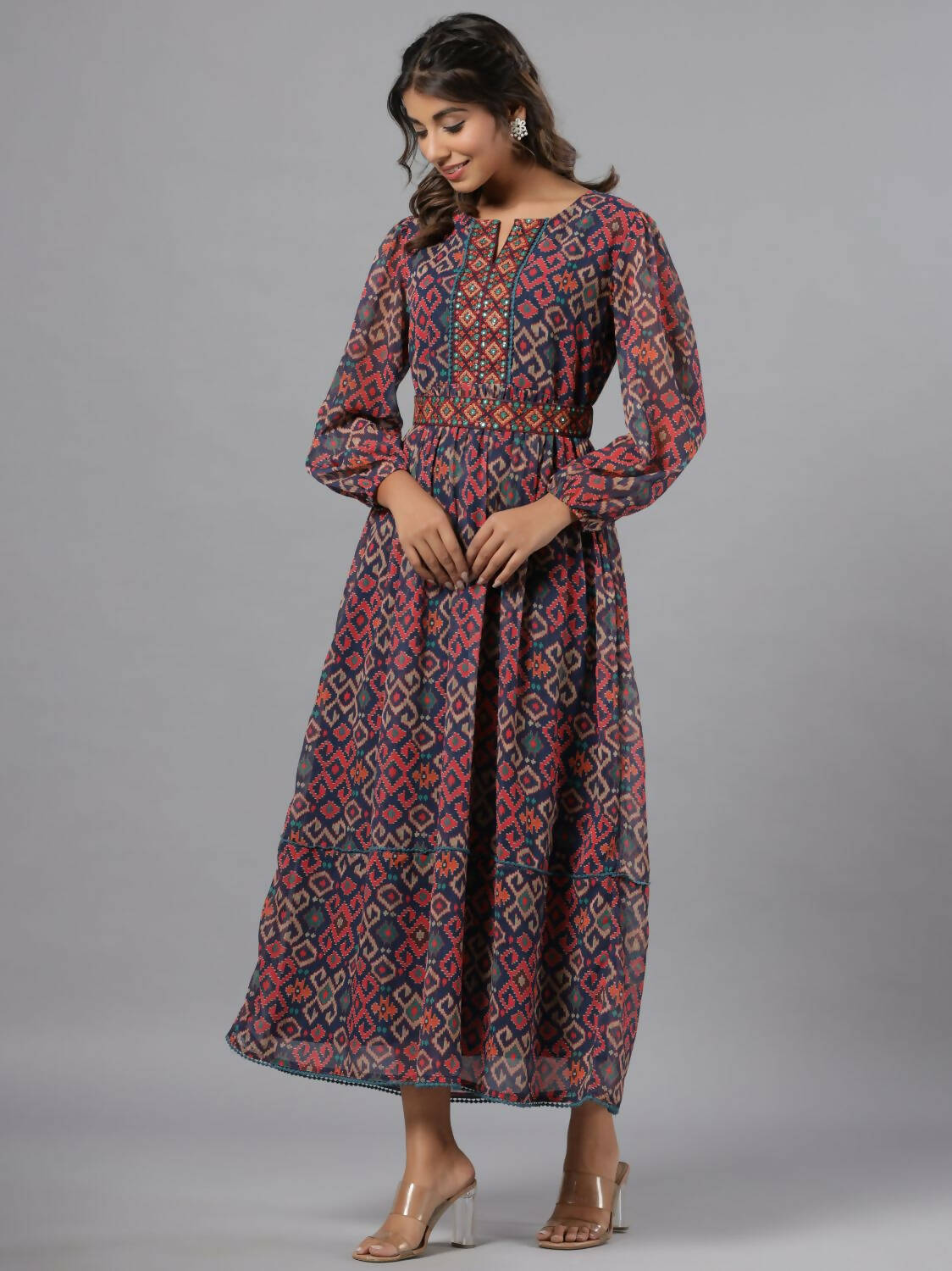 Juniper Women Multi Coloured Chiffon Printed Maxi Dress