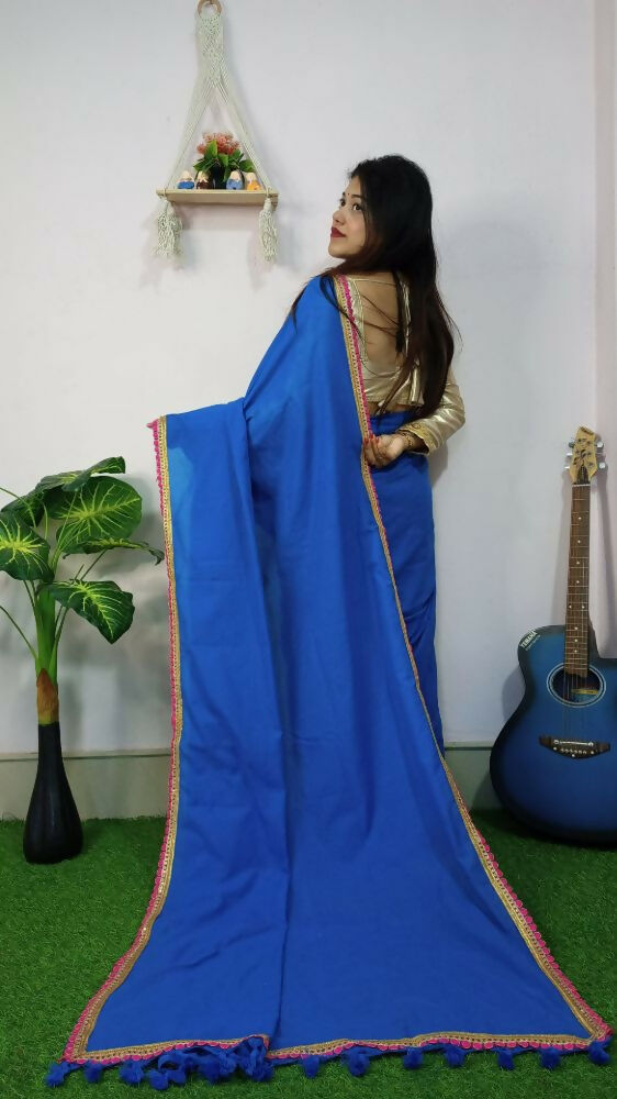 Exclusive Collection Beautiful Khadi Cotton Handloom Grab2Buy With Beautiful Zari Border - Blue 
