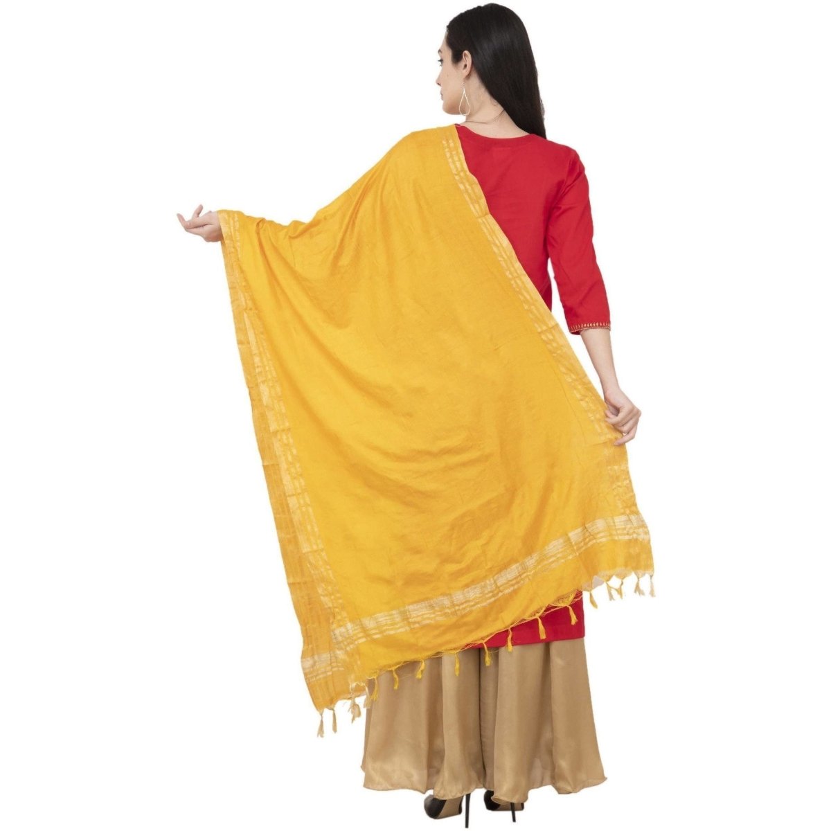 A R Silk Golden Border Regular Dupatta Color Yellow Dupatta or Chunni 