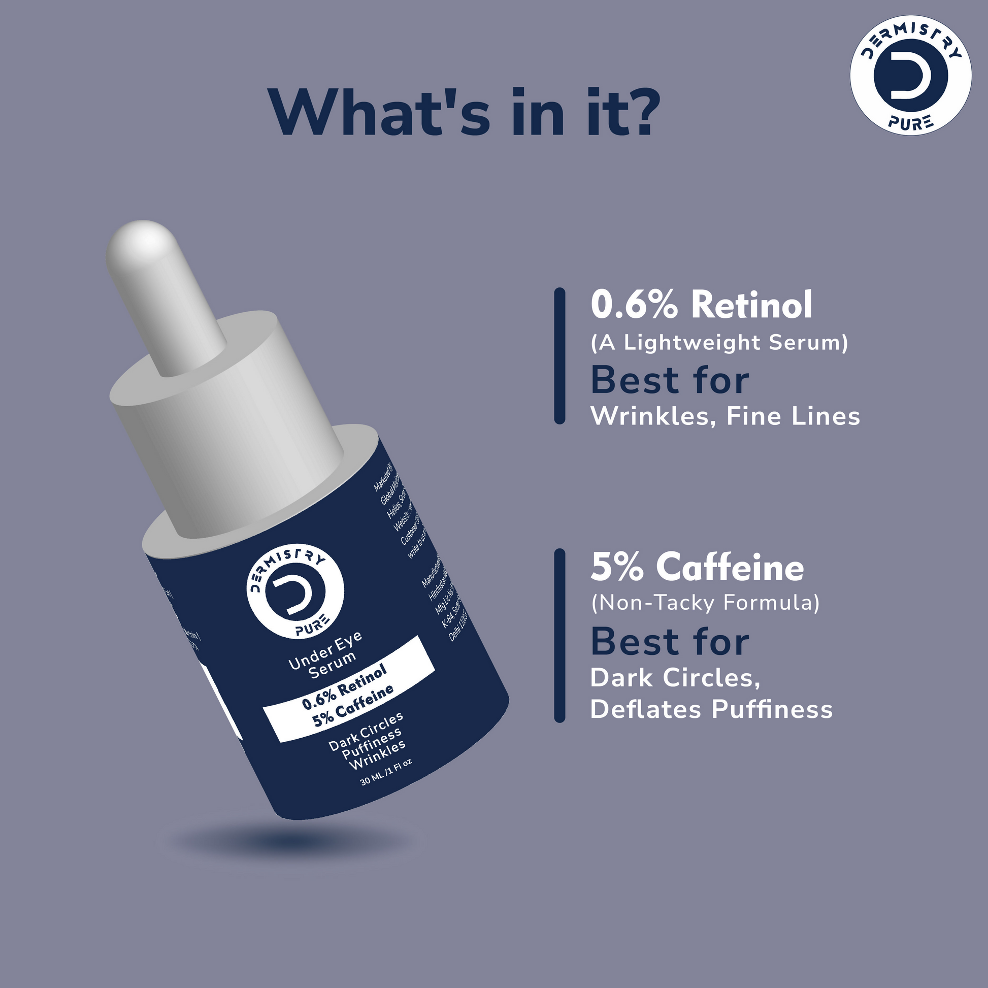 Dermistry 0.6% Retinol 5% Caffeine Under Eye Face Serum 