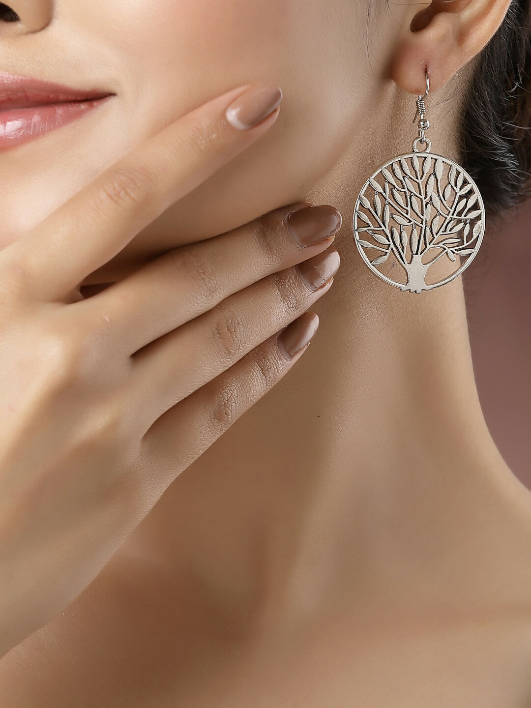 NVR Women's Silver-Toned Circular Shape German Silver Oxidised Drop Earrings - Grab2buy