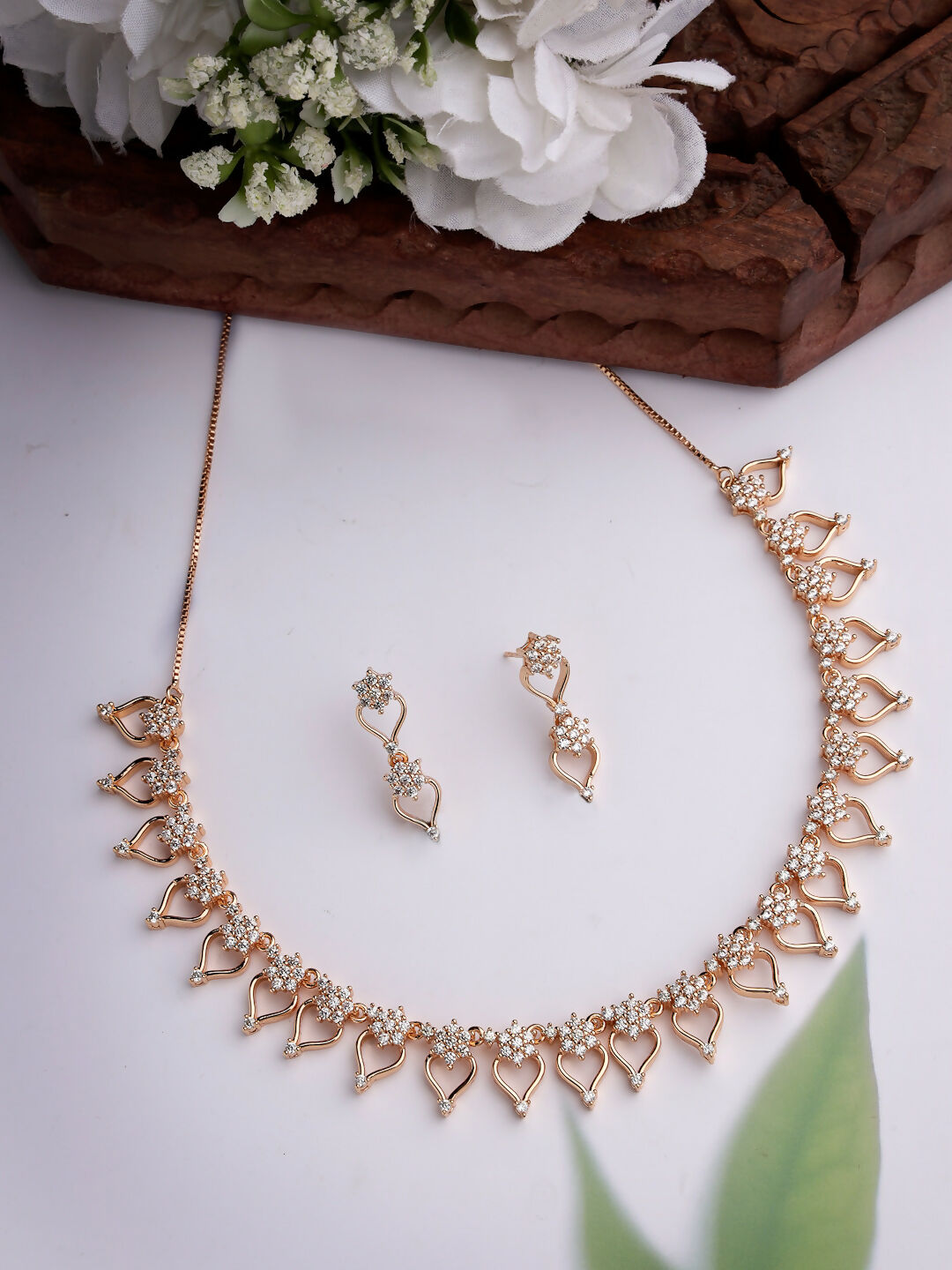 NVR Women's Gold-Plated American Diamond-Studded Handcrafted Jewellery Set - Grab2buy