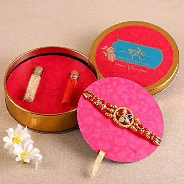 Flower Design Kundan Rakhi and Cadbury Silk Chocolates