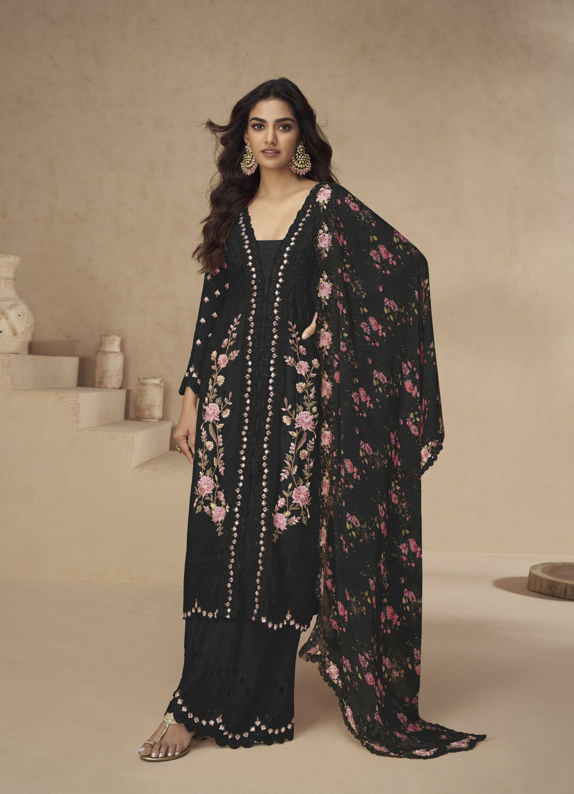 Anaita Black Chinon Readymade Suit with Embroidery Sequence Work