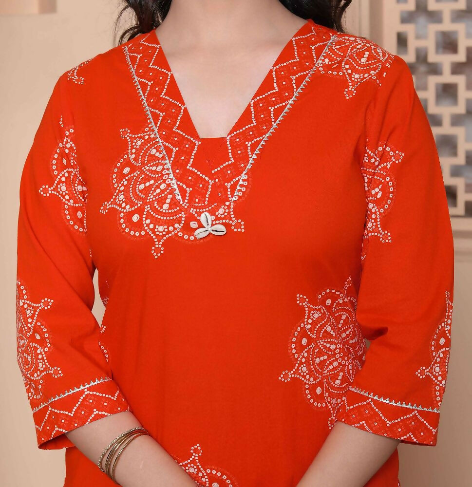 Miravan Womens Orange Floral Print Straight Kurta With Palazzo