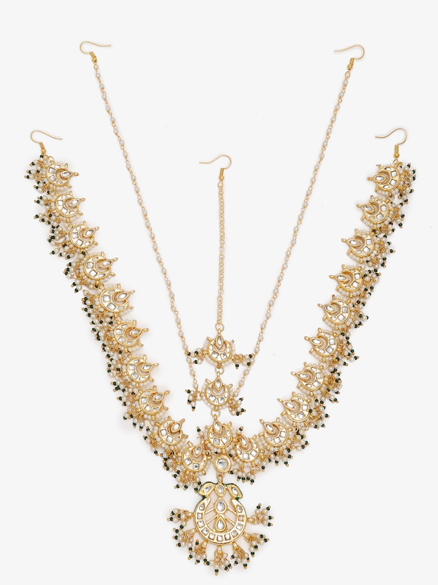 Gold-Plated White Kundan-Studded Beaded Maharani Matha Patti - Ruby Raang - Grab2buy