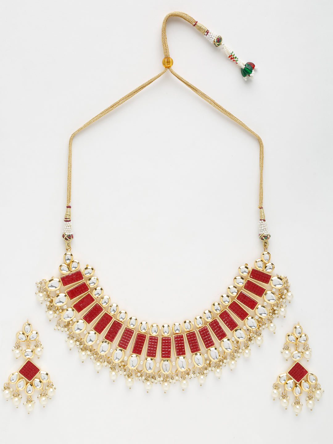 Long Kundan Neckpiece With Earrings - Ruby Raang - Grab2buy
