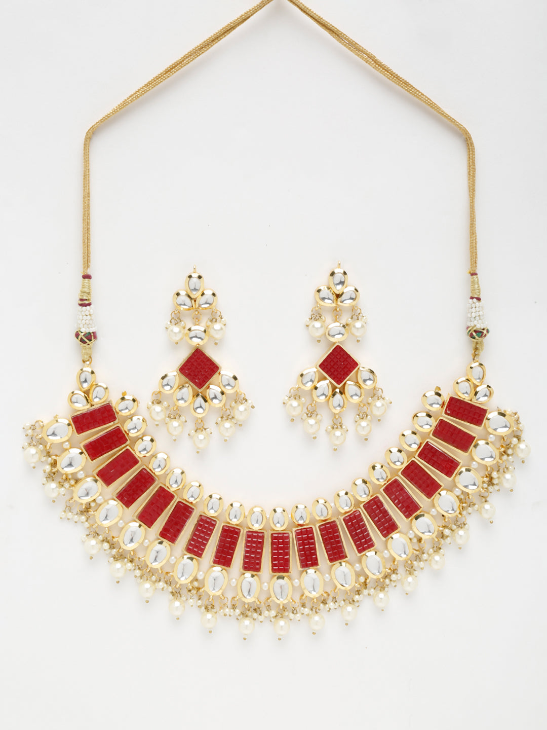 Long Kundan Neckpiece With Earrings - Ruby Raang - Grab2buy