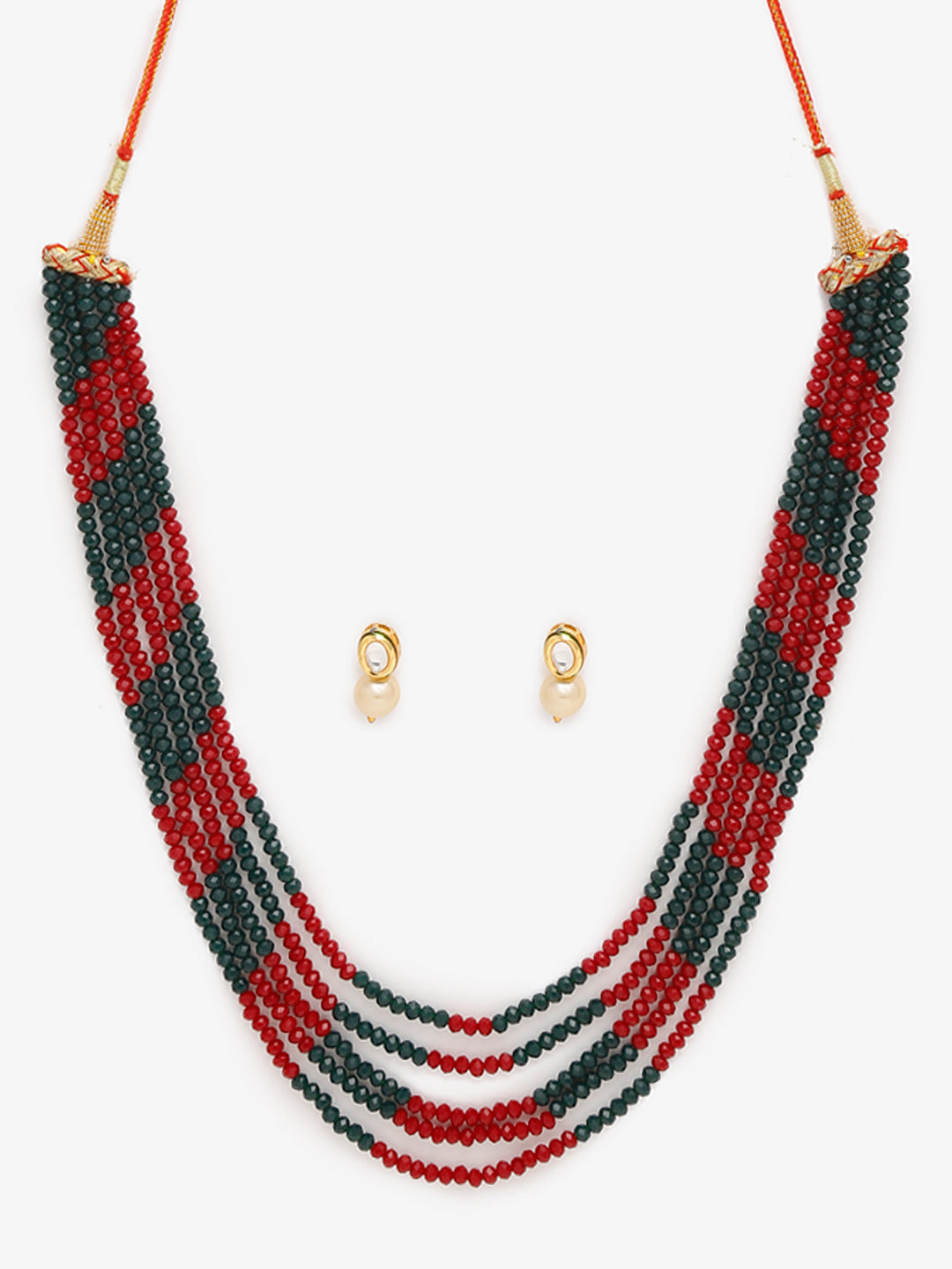 Red Black Multi Layered Onyx Neckpiece With Kundan Studs - Ruby Raang - Grab2buy